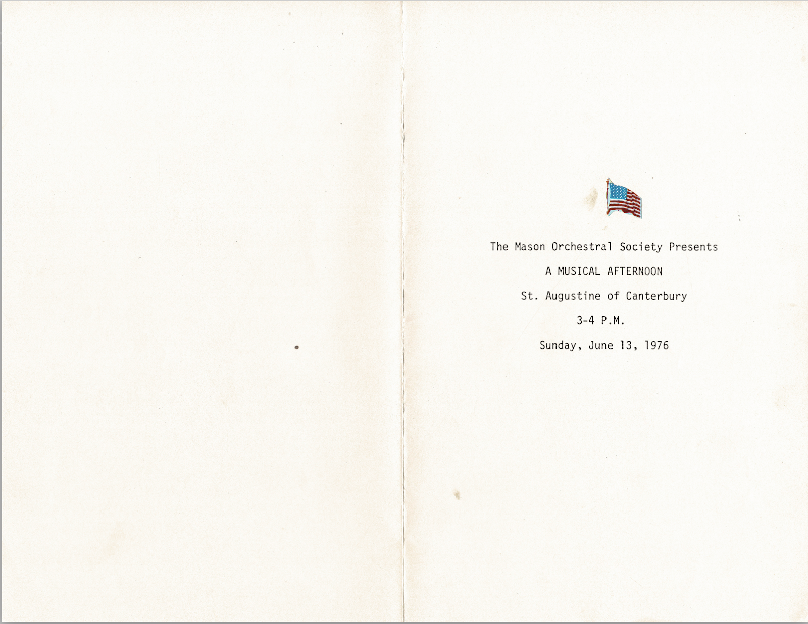  Mason Orchestral Society First Concert Program from June 13, 1976